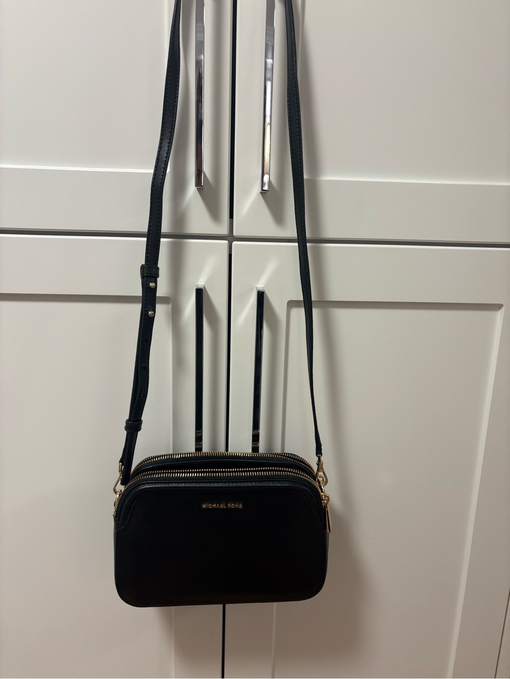 Michael Kors Black Leather Dual-Zip Crossbody Bag